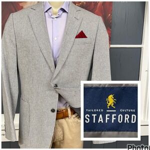 Stafford Linen Cotton Blazer Jacket Sport Coat Mens 42R Classic Fit Gray